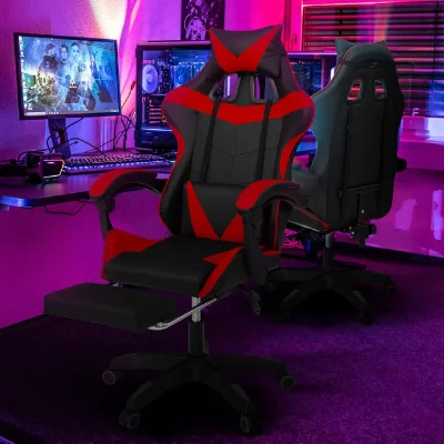 IDMARKET Fauteuil de gaming alex r&eacute;glable avec repose-pied, coussin de t&ecirc;te et coussin lombaire noir et rouge