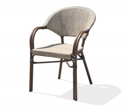 DCB GARDEN Fauteuil de jardin empilable en alu marron et toile plastifi&eacute;e lin