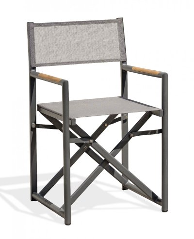 DCB GARDEN Fauteuil de jardin en toile plastifi&eacute;e et aluminium gris anthracite