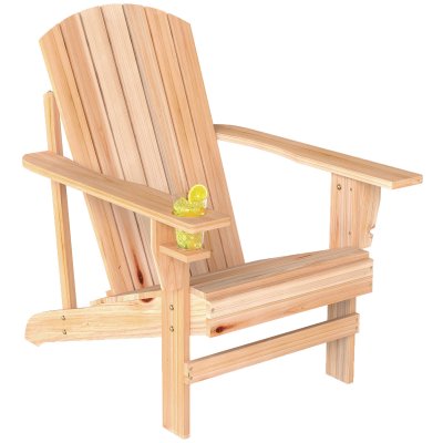 OUTSUNNY Fauteuil de jardin porte-gobelet int&eacute;gr&eacute; bois de sapin trait&eacute;