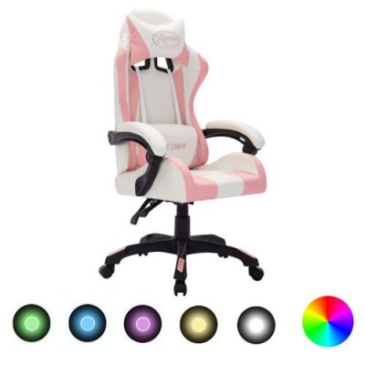 VIDAXL Fauteuil de jeux vid&eacute;o avec led rvb rose et noir similicuir