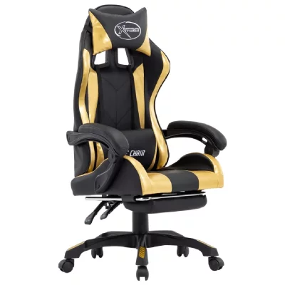 VIDAXL Fauteuil de jeux vid&eacute;o avec repose-pied Dor&eacute; et noir Similicuir