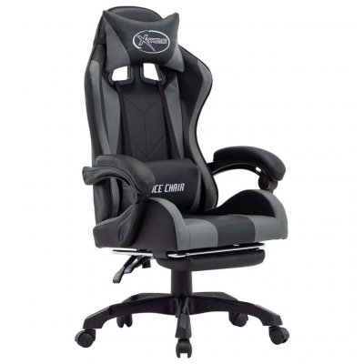 VIDAXL Fauteuil de jeux vid&eacute;o avec repose-pied Gris et noir Similicuir
