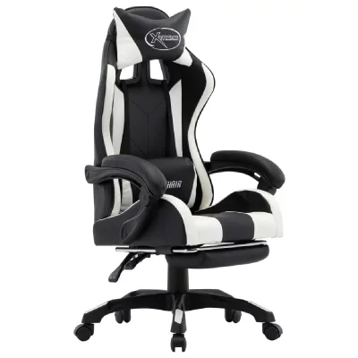 VIDAXL Fauteuil de jeux vid&eacute;o et repose-pied Blanc et noir Similicuir