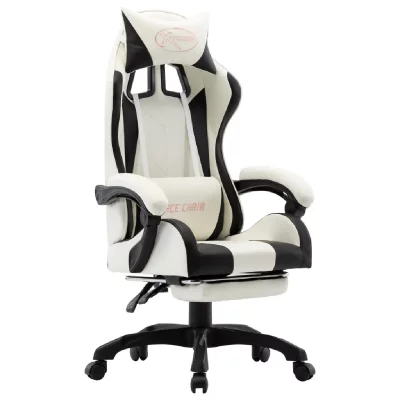 VIDAXL Fauteuil de jeux vid&eacute;o et repose-pied Noir et blanc Similicuir