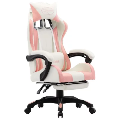 VIDAXL Fauteuil de jeux vid&eacute;o et repose-pied Rose et blanc Similicuir