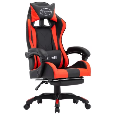 VIDAXL Fauteuil de jeux vid&eacute;o et repose-pied Rouge et noir Similicuir