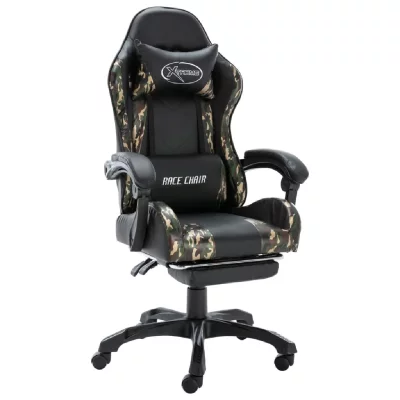VIDAXL Fauteuil de jeux vid&eacute;o repose-pied Noir/camouflage Similicuir 