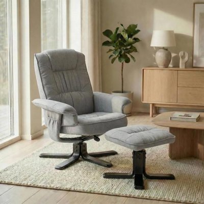 IDIMEX Fauteuil de relaxation avec repose-pieds CHARLY, en tissu gris et pieds noir