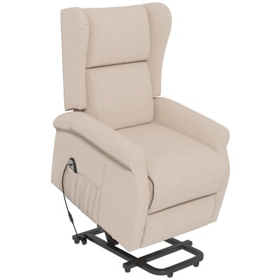 HOMCOM Fauteuil de relaxation &eacute;lectrique fauteuil releveur inclinable avec repose-pied ajustable lin beige