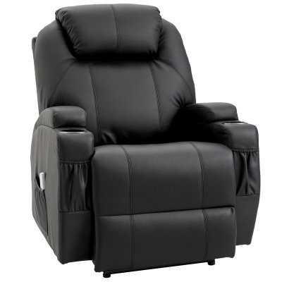 HOMCOM Fauteuil de Relaxation et Massage  - Noir - Inclinaison Dossier - Repose-Pied &eacute;lectrique