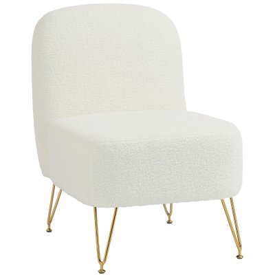 HOMCOM Fauteuil de salon assise large coussin &eacute;pais tissu bouclette blanc