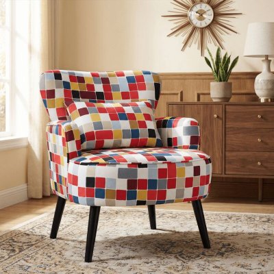 HOMEMIYN Fauteuil de Salon -  -Motif Mosa&iuml;que Color&eacute;e - Polyvalence d&rsquo;usage  et Confort optimal