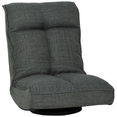 HOMCOM Fauteuil De Sol Pliable Pivotant &Agrave; 360&deg; Dossier R&eacute;glable Lin Gris