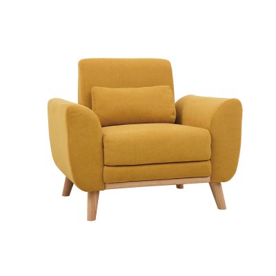 MILIBOO Fauteuil design effet velours jaune moutarde et bois clair ektor