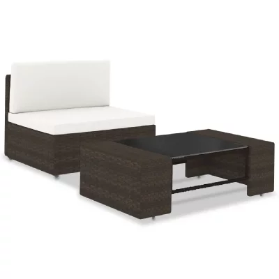 VIDAXL Fauteuil et table de jardin blanc et r&eacute;sine tress&eacute;e marron roop
