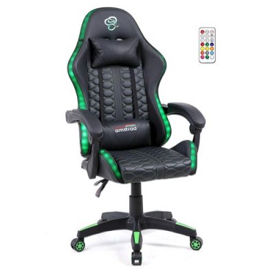 AMSTRAD Fauteuil gaming AMS-LED-VENOM - simili cuir noir et vert - Eclairage LED 366 effets - T&eacute;l&eacute;commande