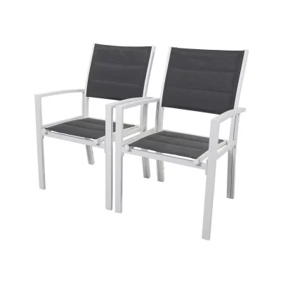 HABITAT ET JARDIN Fauteuil jardin Alu/Textil&egrave;ne rembourr&eacute; ""Brazil / Canaries"" - Phoenix - blanc / gris fonc&eacute;