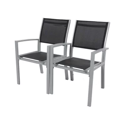HABITAT ET JARDIN Fauteuil jardin Alu/Textil&egrave;ne ""Tropic"" - Phoenix - Noir - Lot de 2