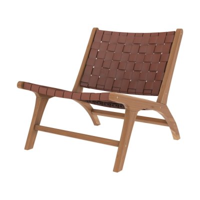 MAISON PAVANE Fauteuil Kuna en teck et cuir tress&eacute; marron