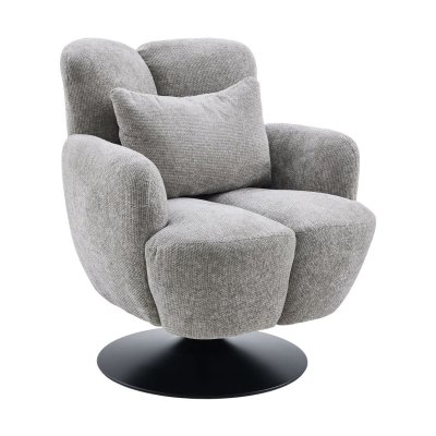 ALTOBUY Fauteuil Lounge Pivotant Avec Accoudoir En Tissu Chenill&eacute; Gris Pi&egrave;tement Socle M&eacute;tal Noir - Gotham