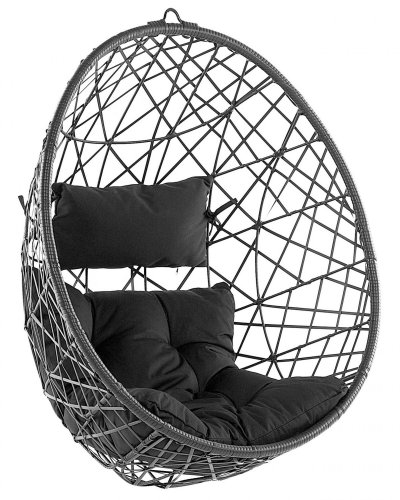 BELIANI Fauteuil oeuf suspendu en rotin noir pour int&eacute;rieur et ext&eacute;rieur