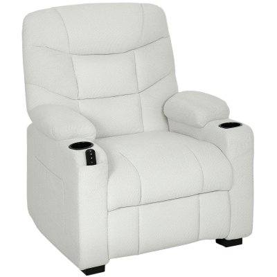 HOMCOM Fauteuil Relax &Eacute;lectrique Inclinable Tissu Blanc Cass&eacute;