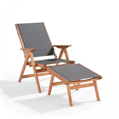 OVIALA Fauteuil relax en bois d'eucalyptus  avec repose-pieds noir