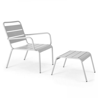 OVIALA Fauteuil relax et repose pied en m&eacute;tal blanc - Palavas - Blanc