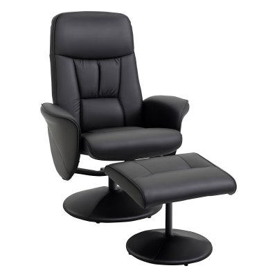 HOMCOM Fauteuil relax inclinable pivotant style contemporain avec repose-pied rev&ecirc;tement synth&eacute;tique noir