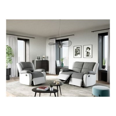 LOUNGITUDE Fauteuil relax manuel HELENE tissu+ pu coloris gris et blanc