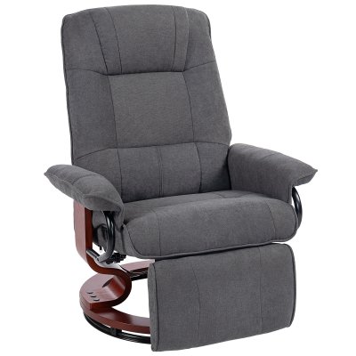 HOMCOM Fauteuil relax pivotant inclinable repose pieds tissu lin gris