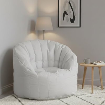 TALAMO ITALIA Fauteuil rond rembourr&eacute;, couleur blanche, Dimensions 80 x 80 x 80 cm