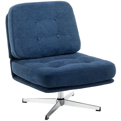 HOMCOM Fauteuil salon assise large pieds crois&eacute;s tissu chenille bleu fonc&eacute;