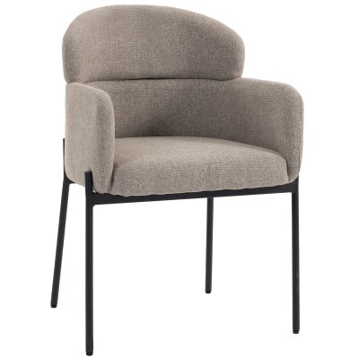 HOMCOM Fauteuil salon dossier courb&eacute; et accoudoirs chenille marron clair