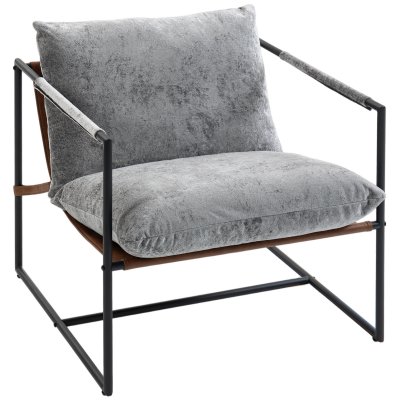 HOMCOM Fauteuil salon large assise structure en acier velours imprim&eacute; gris