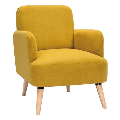 MILIBOO Fauteuil scandinave en tissu effet velours jaune moutarde et bois clair ISKO