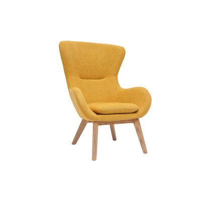 MILIBOO Fauteuil scandinave en tissu effet velours jaune moutarde et bois ESKUA