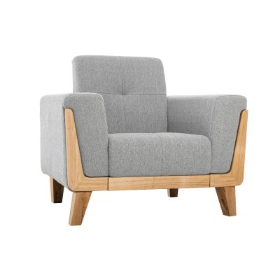 MILIBOO Fauteuil scandinave en tissu gris et bois clair FJORD L87xP75xH78.5