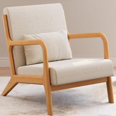 IDMARKET Fauteuil Scandinave Joseph En Tissu Beige Accoudoirs Et Pieds Bois
