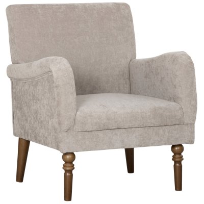HOMCOM Fauteuil Style Classique Chic Pi&egrave;tement Bois Tissu Taupe Clair