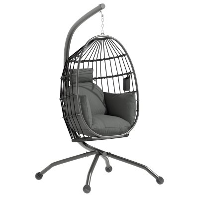 OUTSUNNY Fauteuil suspendu coussin rembourr&eacute; polyester gris fonc&eacute;