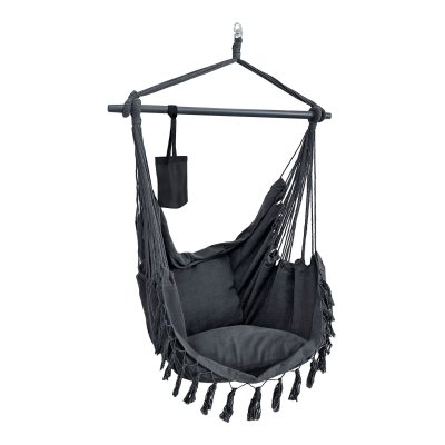 EN.CASA Fauteuil suspendu -  - Aranga - Gris fonc&eacute; - 2 coussins - Porte-boisson