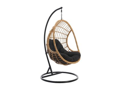 VENTE UNIQUE Fauteuil suspendu en r&eacute;sine tress&eacute;e - Naturel clair avec coussin noir - ZALO de MYLIA