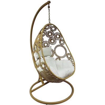 VENTE UNIQUE Fauteuil suspendu en r&eacute;sine tress&eacute;e naturel clair et coussin blanc - MAKAHA de MYLIA