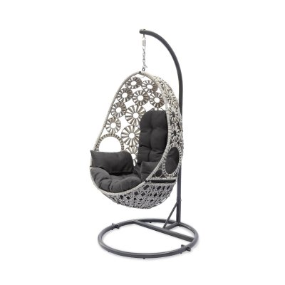 DCB GARDEN Fauteuil suspendu SAMOA avec coussin noir et r&eacute;sine tress&eacute;e - Ecru