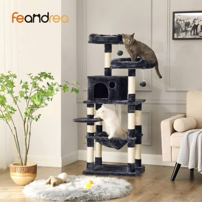 FEANDREA  Arbre &agrave; chat avec niche, Gris Cendr&eacute;