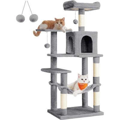 FEANDREA  Arbre &agrave; Chat hamac, Tour de Jeux 143 cm, Gris Clair PCT161W01