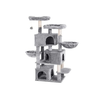 FEANDREA  Grand Arbre &agrave; Chat, avec 3 Niches, 164 cm de Hauteur, Gris Clair