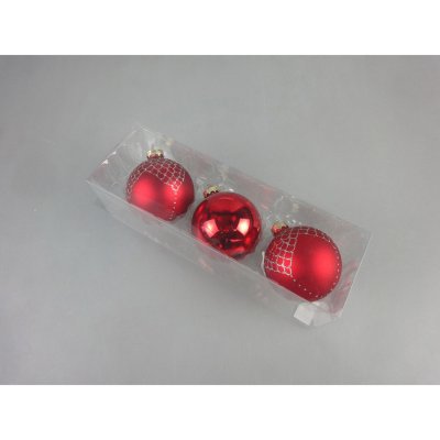 FEERIE CHRISTMAS F&eacute;&eacute;rie Lights&nbsp;&&nbsp;Christmas - 3 Boules de No&euml;l Verre - Diam. 80 mm - Rouge